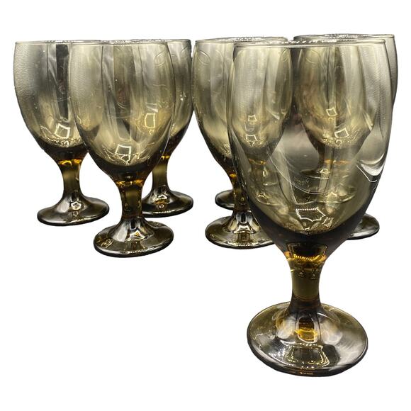 Libbey Other - SET of 4 Vintage Smokey Brown Libbey Water Goblet Glasses